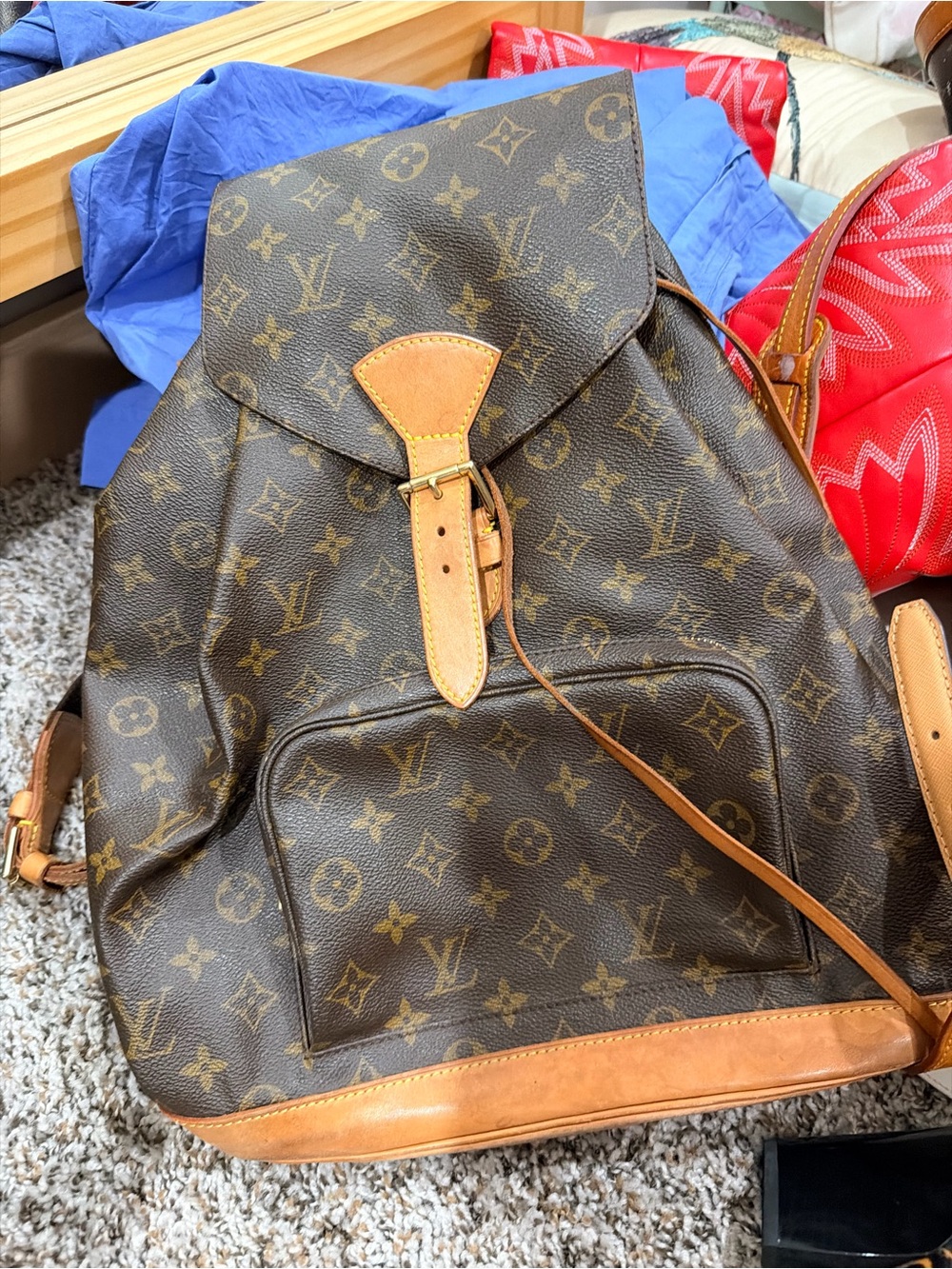 Louis Vuitton Monogram Canvas Backpack with Tan Leather Trim